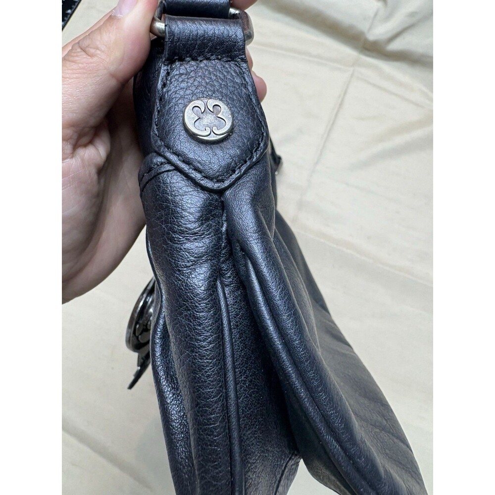 Vintage Y2K Emma Fox Black Leather Shoulder Bag Silver Fox Logo Floral Lining - Picture 6 of 14